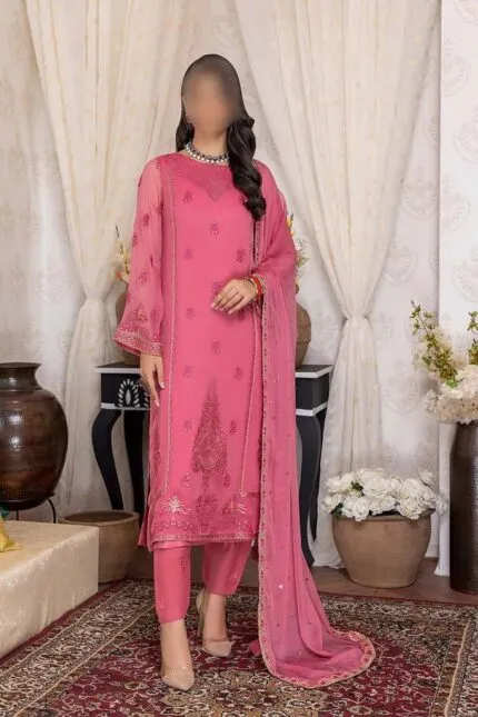 Charizma Ready-To-Wear Long Coat Style Intricate Embroidered 3Pc Chiffon Dress   PCC 01