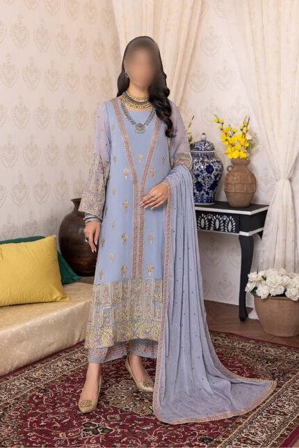 Charizma Ready-To-Wear Long Coat Style Intricate Embroidered 3Pc Chiffon Dress PCC-07