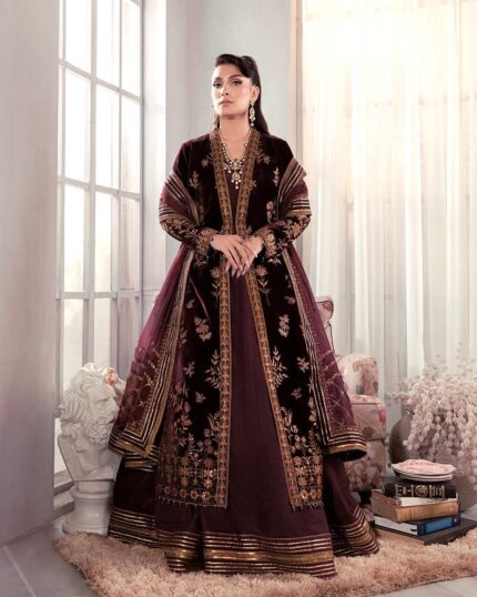 Asim Jofa Velvet Collection | Un-stitiched Stunning Embroidered Gown Style Velvet Attire, With Embroidered Dupatta AS-D- 01