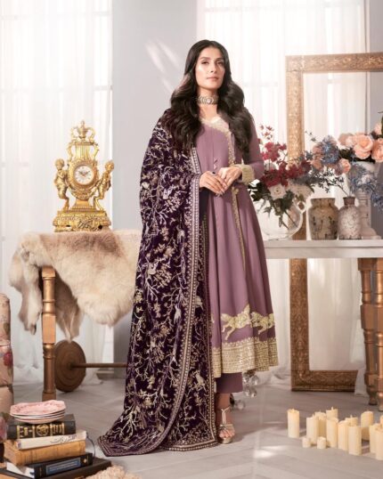 Premium Chiffon Ensemble with Velvet Shawl AS-D-09