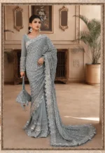 maria b's Embroidered Chiffon Pallu Organza Saari Set