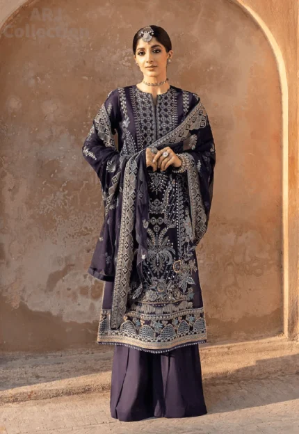 Unstitched, 3Pc Embroidered Premium Cotton Suit, With Ebroidered Choiffon Dupatta  RLD-504