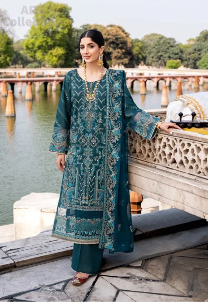 Unstitched, 3Pc Embroidered Premium Cotton Suit, With Ebroidered Choiffon Dupatta  RLD-507