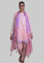 Sana Safinaz Muzlin 2023 Vol 2 | 3Pc Unstitched Pink, Intricate Embroidered Suit On Lawn Fabric With Printed Chiffon Dupatta D-0019A