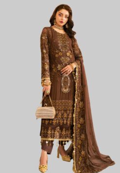 Brown Hand-made embroidered chiffon dress for pakistani wedding