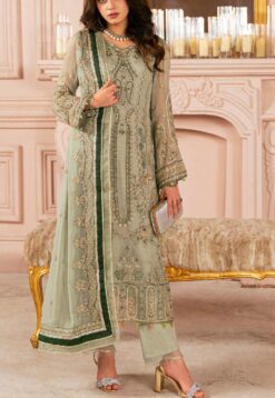 graceful hand-made embroidered mint green chiffon dress for wedding