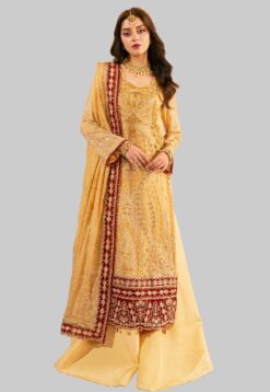 Hand-made embroidered chiffon wedding dress yellow