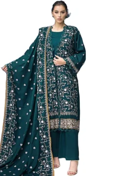 Unstitched Gul Ahmed Green Embroidered PASHMINA Winter Dress For women