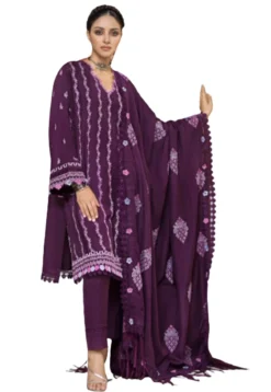 gul ahmed Purple embroidered evening dress on pashmina fabric