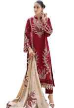 Gul ahmed's Red Embroidered Pashmina Dress