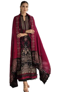 Black and maroon gul ahmed embroidered winter dress