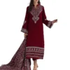 Gul Ahmed Maroon Dress with full embroidery shawl