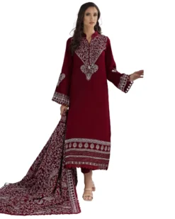 Gul Ahmed Maroon Dress with full embroidery shawl