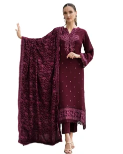 gul ahmed | unstitched boti design embroidered salwar kameez on warm wool pashmina fabric