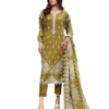 gul ahmed | unstitched olive green embroidered, chambray viscose salwar kameez