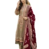 Gul Ahmed Embroidered, beige and maroon, khaddar salwar kameez with worm shawl