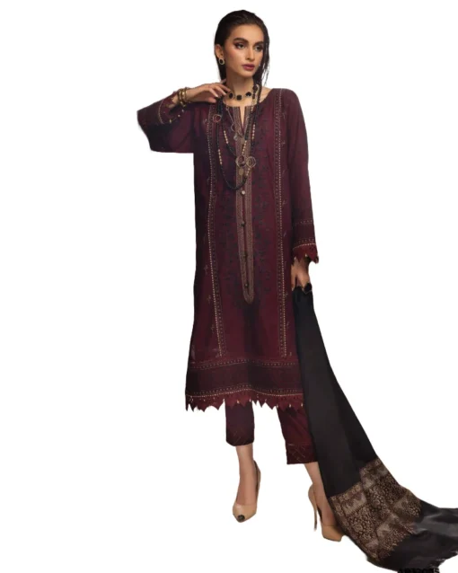 Gul ahmed 3pc unstiched embroidered kharddar and pashmina salwar kameez