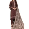 Gul Ahmed Un-stitched Brown Embroidered ACRYLIC attire with pashmina shawl