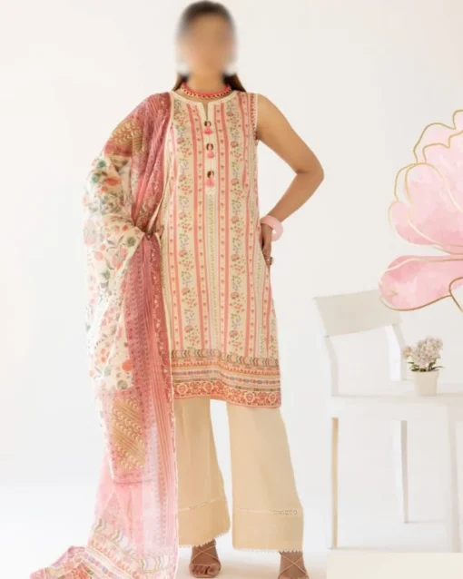 gul ahmed Cream, small floral printed casual lawn dress