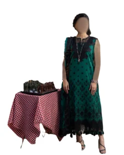 Castleton green, luxury embroidered lawn dress