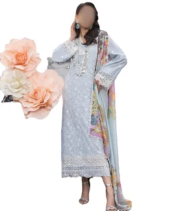 Sky-Blue Embroidered Chikinkari lawn dress