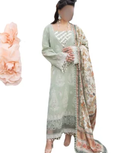 Pistachio Green Luxury Floral Embroidered Summer Lawn Dress