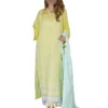 yellow-Green luxury embroidered lawn dress