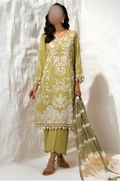 Green Sana Safinaz, Embroidered lawn suit with soft karandi dupatta and cotton trouser