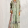 Traditional Pakistani/Indian lawn suit, embroidered front, printed back, chiffon dupatta, cotton trousers