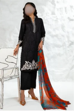 Muzlin 3A | Black print and embroidered pakistani dress