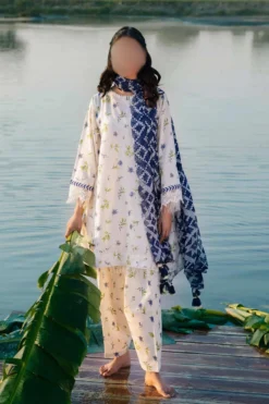 Off-White Printed Tailor made Lawn suit with chiffon dupatta - best for causal use