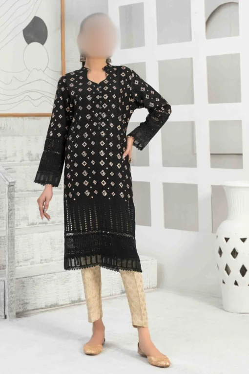 Black Linen Embroidered kurta for women