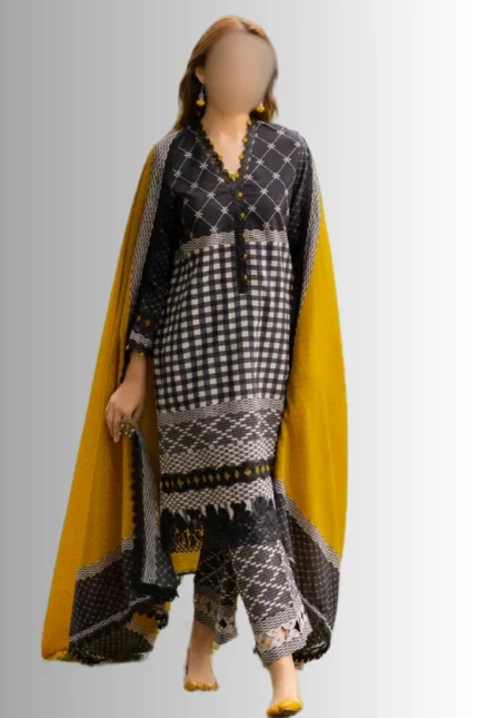 Charizma Fall’24 | Vibrant  black Printed Staple Fabric with Embroidery CH-05