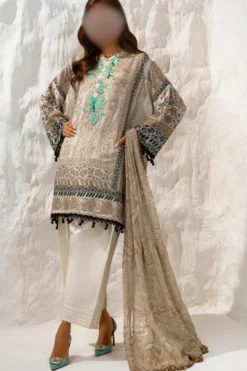 grey, printed lawn dress for casual by sana ssafionaz 2024