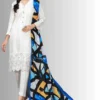 White jacquard print women salwar kameez with embroidered details