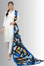 White jacquard print women salwar kameez with embroidered details