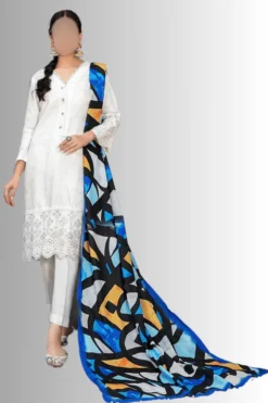 White jacquard print women salwar kameez with embroidered details