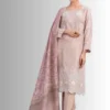 Tea-Pink Jacquard print soft viscose women's winter suit with print shawl