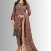 Casual Wear women Slub staple visoce mahroon print and embroidered suit