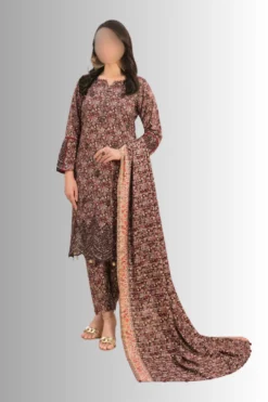 Casual Wear women Slub staple visoce mahroon print and embroidered suit