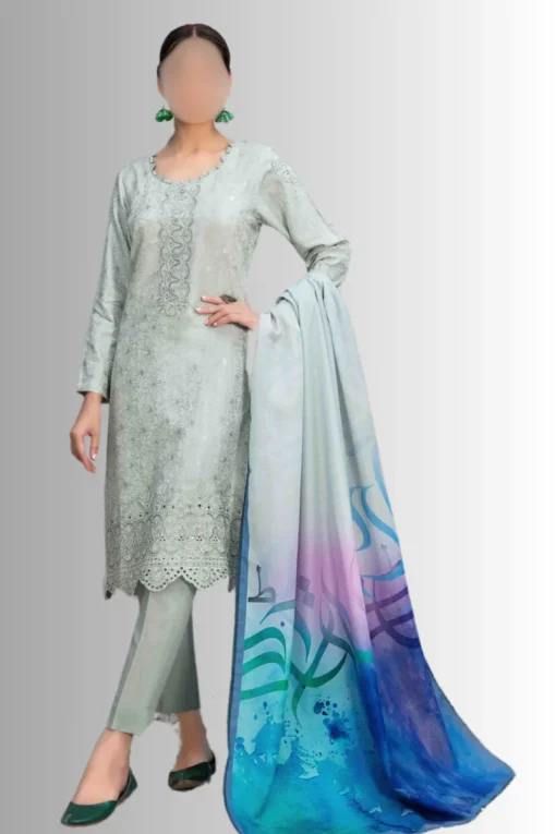 Pistashu-Gree Women Casual wear winter dress with mulit colour printed dupatta