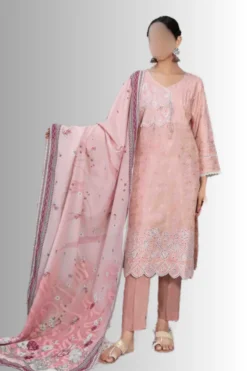 Tea-Pink women's casual wear modren jacquard suit with print dupatta