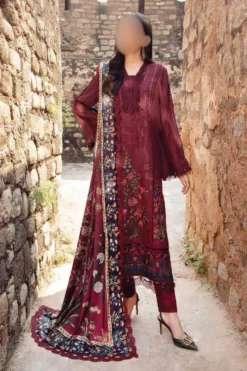 M Print 2A | Maroon embroidered linen dress with print details