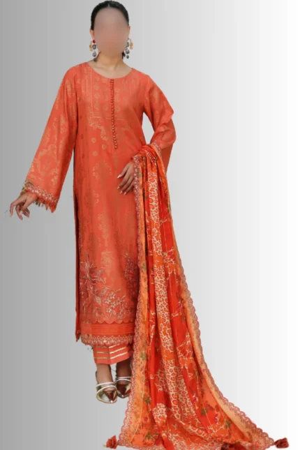 Orange women casual staple jacquard suit