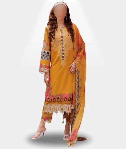 Golden Blossom Yellow Embroidered Lawn Suit with Flying Dupatta