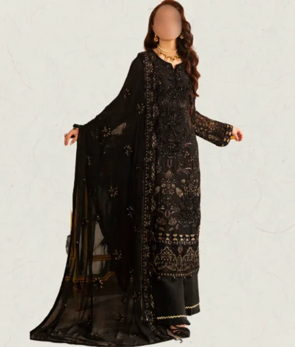 Black Embroidered Chiffon Dress for Wedding