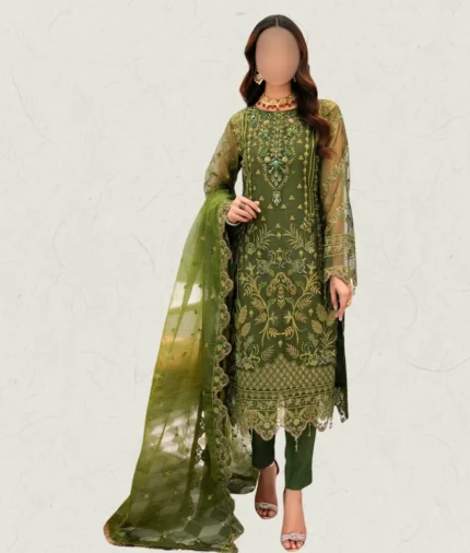 Dark Green pakistani wedding organza dress