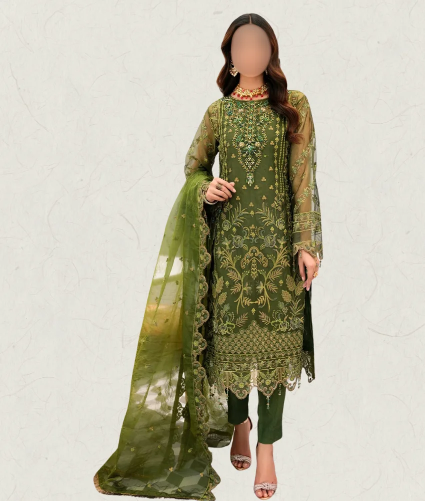 WEA-01 Dark Green pakistani wedding organza dress