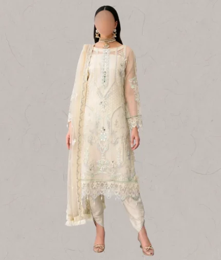 Off-White Organza mirror embroidered women's wedding dress with lightweight dupatta