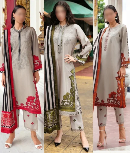 Charzima's 3-piece printed linen suit with embroidery details